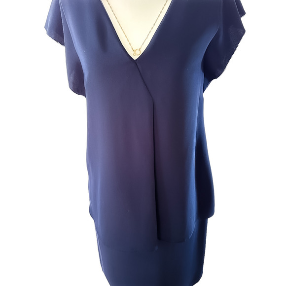 REISS Tarquin Double Layer Navy Blue Womens Business Dress With Necklace Size XS - Picture 11 of 14